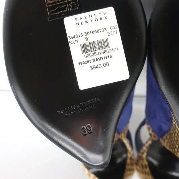 BOTTEGA VENETA SLINGBACK SANDALS NAVY SUEDE AND NATURAL SNAKESKIN SIZE 39 NEW - Picture 11 of 11